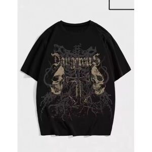 Men's Black Graphic Skull Cross T-Shirt